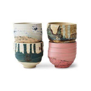 Set 4 cesti multicolore din ceramica 8x8 cm Artist ceramics HKliving