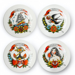 Set 4 farfurii intinse multicolore din ceramica 20 cm Tattoo Pols Potten