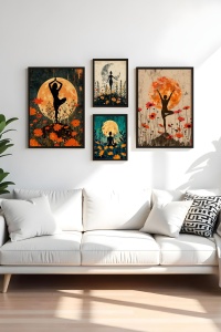 Set 4 tablouri multicolore din lemn Huhu447-S The Home Collection