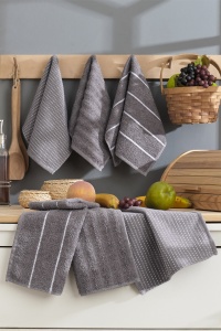 Set 6 prosoape gri antracit din bumbac 30x50 cm Sofya The Home Collection
