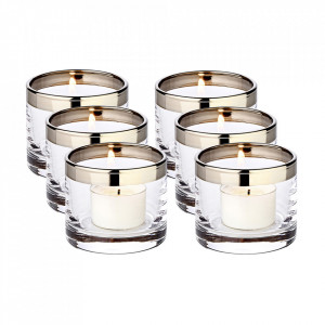Set 6 suporturi lumanare argintii/transparente din sticla 6 cm Molly Edzard
