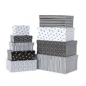 Set 9 cutii cu capac albe/negre din hartie Sunny Boltze