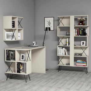 Set birou cu raft si etajera crem/negru Extra The Home Collection