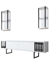 Set comoda TV cu 2 etajere alb/negru Chrome Line The Home Collection