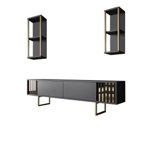 Set comoda TV cu 2 etajere gri/negru Gold Line The Home Collection