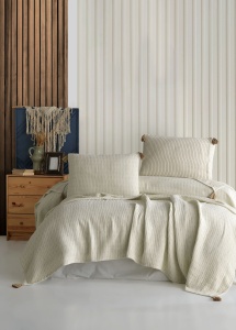 Set cuvertura bej nurca din bumbac Hermes Double The Home Collection