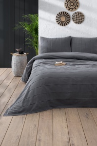 Set cuvertura gri antracit din bumbac Sedef Double The Home Collection