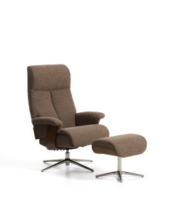 Set fotoliu rotativ si taburet maro/argintiu din textil Toriel Micro Boucle Kave Home