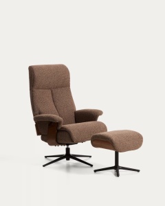 Set fotoliu rotativ si taburet maro/negru din textil Toriel Micro Boucle Kave Home