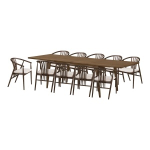 Set masa dining extensibila si 10 scaune din lemn maro inchis Darwin and Agustin House Nordic