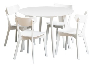 Set masa dining si 4 scaune albe din metal Roxby Round Actona Company