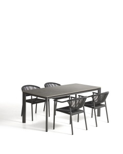 Set masa dining si 4 scaune exterior gri din metal Anafi Kave Home