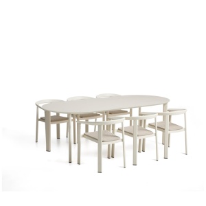 Set masa si 6 scaune exterior ecru din metal Erice Kave Home