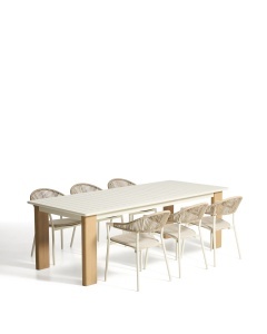 Set masa si 6 scaune exterior ecru din metal Livorno Alimia Kave Home