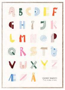 Tablou multicolor cu rama din lemn 50x70 cm Alphabet Spaghetti Colourful Danish Paper Collective