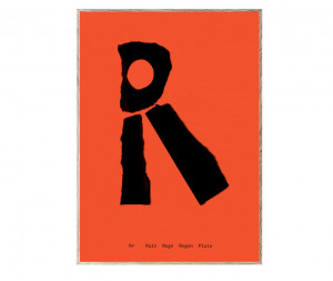 Tablou negru/rosu cu rama din lemn 30x40 cm R-Alphabet Spaghetti Letter Paper Collective