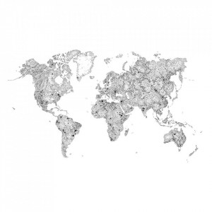 Tapet alb/negru din hartie cu fibre de nailon World Map Sandberg