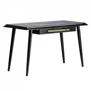 Birou negru/auriu din marmura si lemn de mango 60x135 cm Plisee Vical Home