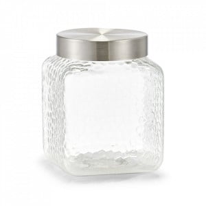 Borcan cu capac transparent/argintiu din sticla si plastic 1800 ml Honeycomb Zeller