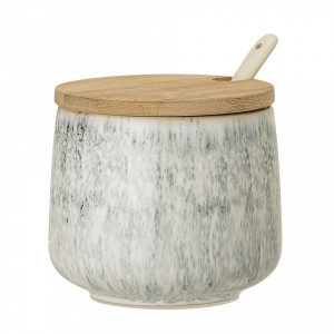 Borcan gri/maro cu capac din lemn si ceramica 470 ml Natasha Bloomingville