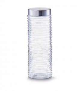 Borcan transparent/argintiu cu capac din sticla si inox 2 L Grooved Jar XL Zeller