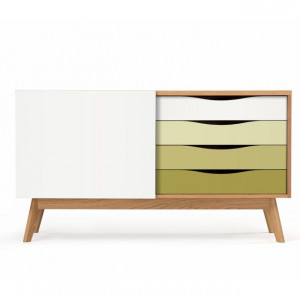 Bufet inferior din lemn si MDF 128 cm Avon White Green Woodman