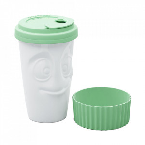 Cana termica verde menta/alba din portelan 400 ml Tasty Tassen