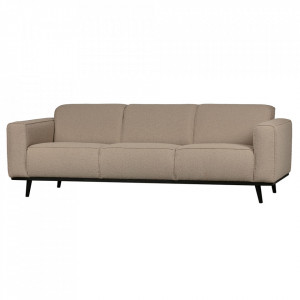 Canapea bej din textil pentru 3 persoane Statement Boucle Woood