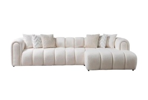 Canapea cu colt alba din textil 265 cm L-Line Right Boucle The Home Collection