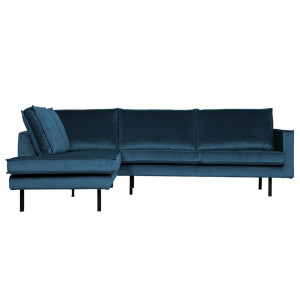 Canapea cu colt albastra din catifea 266 cm Rodeo Left BePureHome