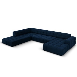 Canapea cu colt albastru royal din catifea pentru 7 persoane Jennifer Right Left Micadoni