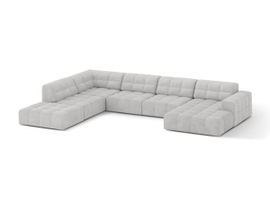 Canapea cu colt argintie din textil pentru 7 persoane Jennifer Panoramic Chenille Left Micadoni