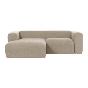Canapea cu colt bej din textil pentru 2 persoane Blok Left Kave Home
