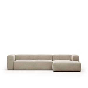 Canapea cu colt bej din textil pentru 4 persoane Blok Chenille FR Right Kave Home