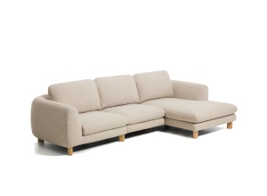 Canapea cu colt bej din textil pentru 4 persoane Vera Right Lounge Kave Home