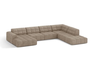 Canapea cu colt bej inchis din textil pentru 7 persoane Jennifer Panoramic Chenille Right Micadoni