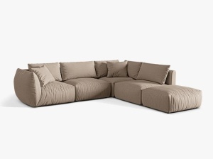 Canapea cu colt bej nisipiu din textil pentru 4 persoane Chris Right Micadoni