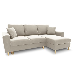 Canapea cu colt extensibila bej deschis/aurie din catifea pentru 4 persoane Kyoto Met Cosmopolitan Design