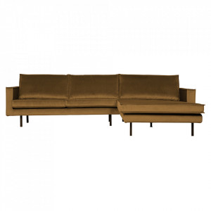 Canapea cu colt galben miere din catifea 300 cm Rodeo Right Woood