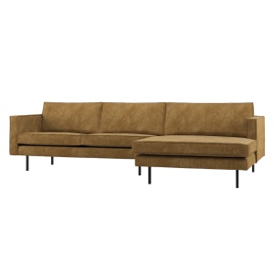Canapea cu colt galben miere din textil 300 cm Rodeo Rib Right Woood