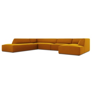 Canapea cu colt galbena din catifea pentru 7 persoane Ruby Left Micadoni