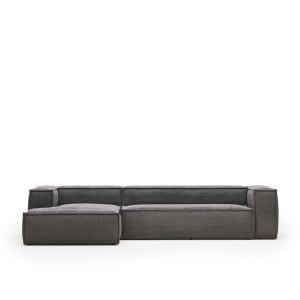 Canapea cu colt gri din catifea pentru 4 persoane Blok FR Left Kave Home