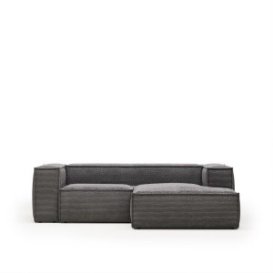 Canapea cu colt gri din textil pentru 2 persoane Blok Right Kave Home
