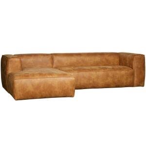 Canapea cu colt maro coniac din piele 305 cm Bean Left Woood
