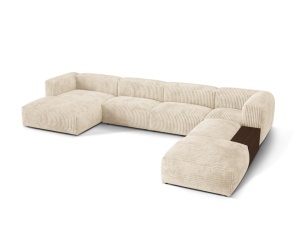 Canapea cu colt modulara bej deschis din textil pentru 5 persoane Martina Corduroy Right Micadoni