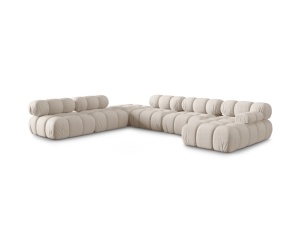 Canapea cu colt modulara bej deschis din textil pentru 7 persoane Bellis Left 3D Micadoni
