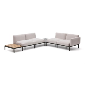Canapea cu colt modulara exterior bej din textil pentru 4 persoane Sorells Kave Home