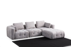 Canapea cu colt modulara gri deschis din textil pentru 3 persoane Amaris The Home Collection