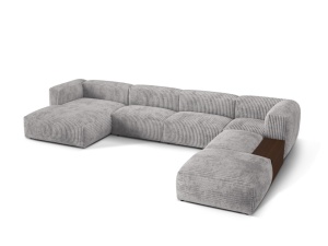 Canapea cu colt modulara gri deschis din textil pentru 5 persoane Martina Corduroy Right Micadoni