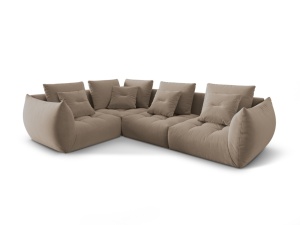 Canapea cu colt modulara maro deschis din catifea pentru 3 persoane Bloom Left Micadoni